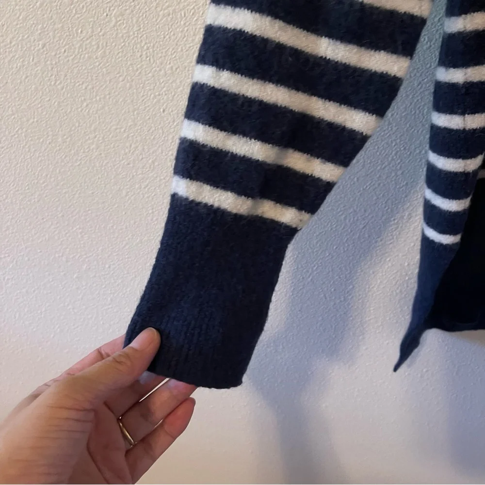Madewell Cozy Walker Merino Wool Alpaca Open Long Cardigan Navy White Stripe-S
